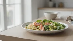 De perfecte lichte avondmaaltijd: warme salade met zalm en groene groenten